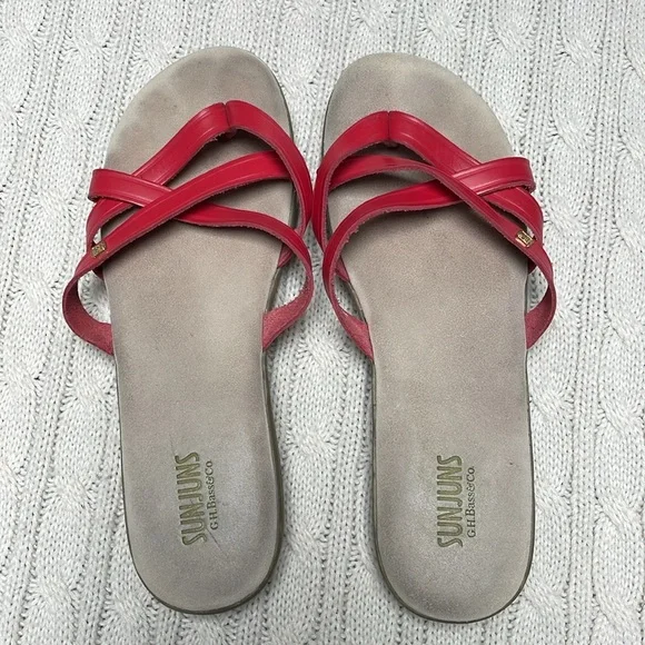 Women’s sz 8.5 red Sunjuns Sharons G. H. Bass & Co leather thong good condition - Picture 3 of 11